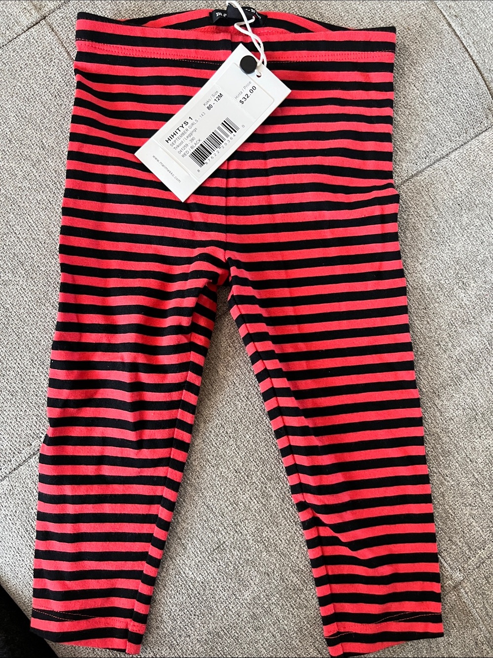 Girls Striped Leggings - Red & Black